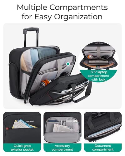 Black Rolling Laptop Bag with Wheels for 17.3 Inch Laptop U77569