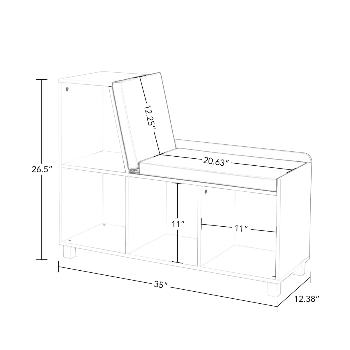 Gray Kids Storage Bench with Cubbies and 2pc Bin P619