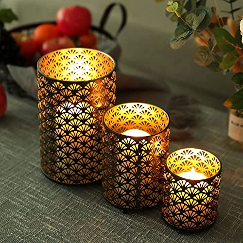 Set of 3 Metal Candle Holders Bronze Hurricane Pillar Candleholder L99366
