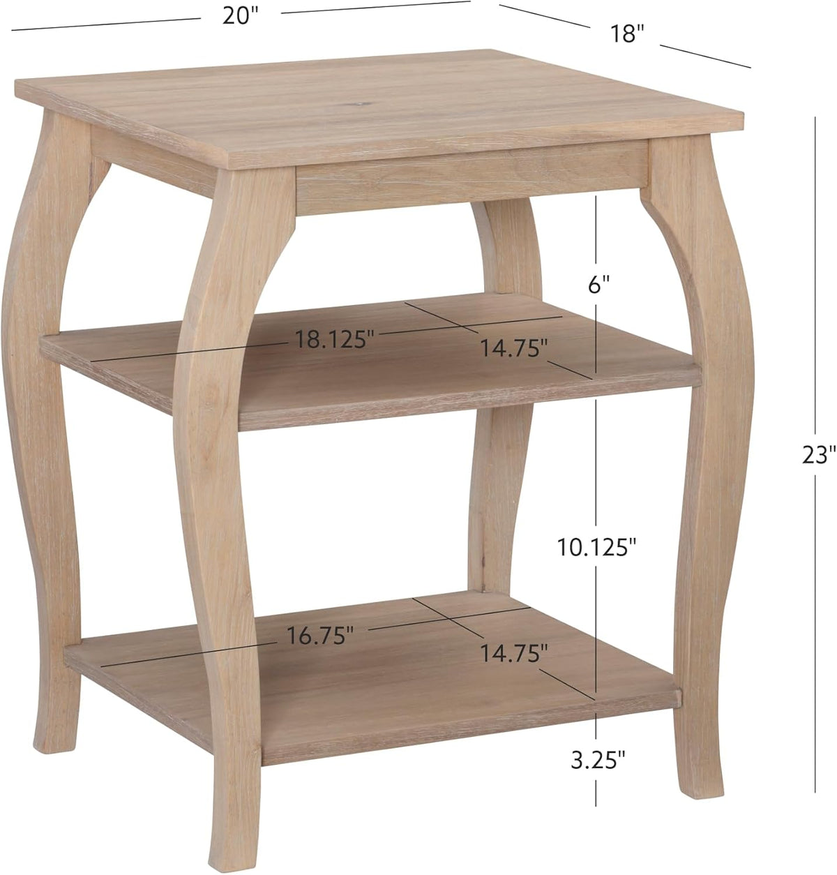 Natural Wooden Side Table with Curved Legs and Two Display Shelves D5472