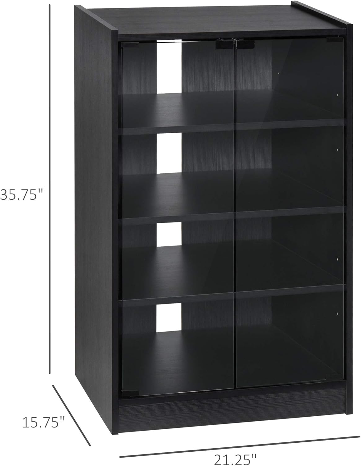 Black 5-Tier Media Stand Cabinet with Tempered Glass Doors M650092