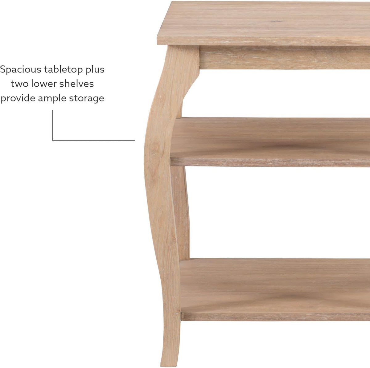 Natural Wooden Side Table with Curved Legs and Two Display Shelves D5472