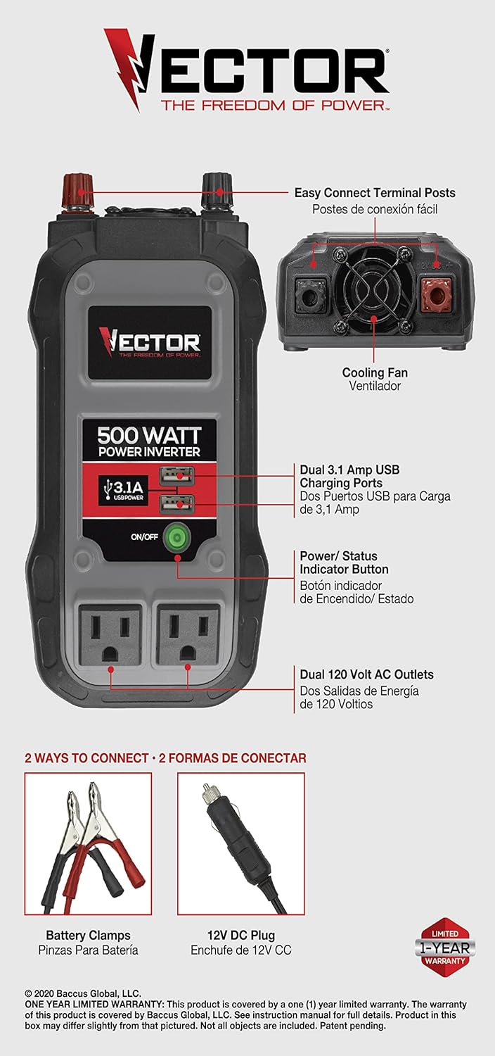 500 Watt Power Inverter with Dual USB Charging Ports U196