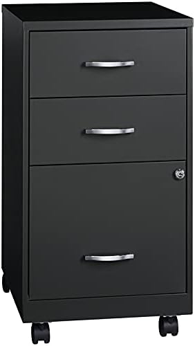 3 Drawer Metal Mobile File Cabinet with Lock, Black G555680