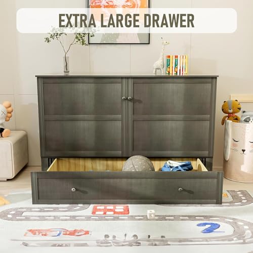 Grey Queen Size Murphy Bed with Storage Drawer H6543