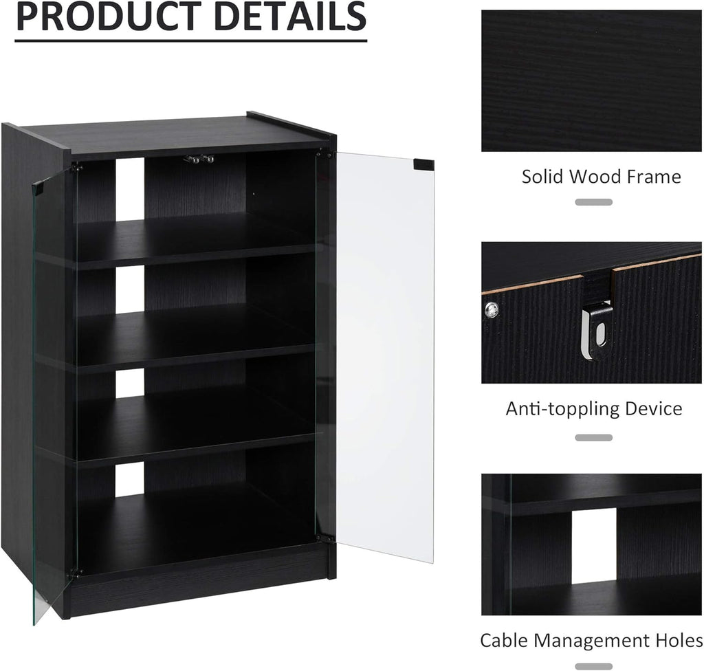 Black 5-Tier Media Stand Cabinet with Tempered Glass Doors M650092