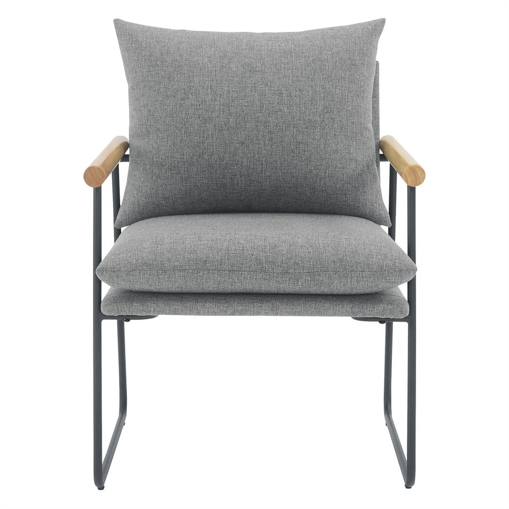 Charcoal Fabric Armchair with Natural Arms and Black Sled Base L19145