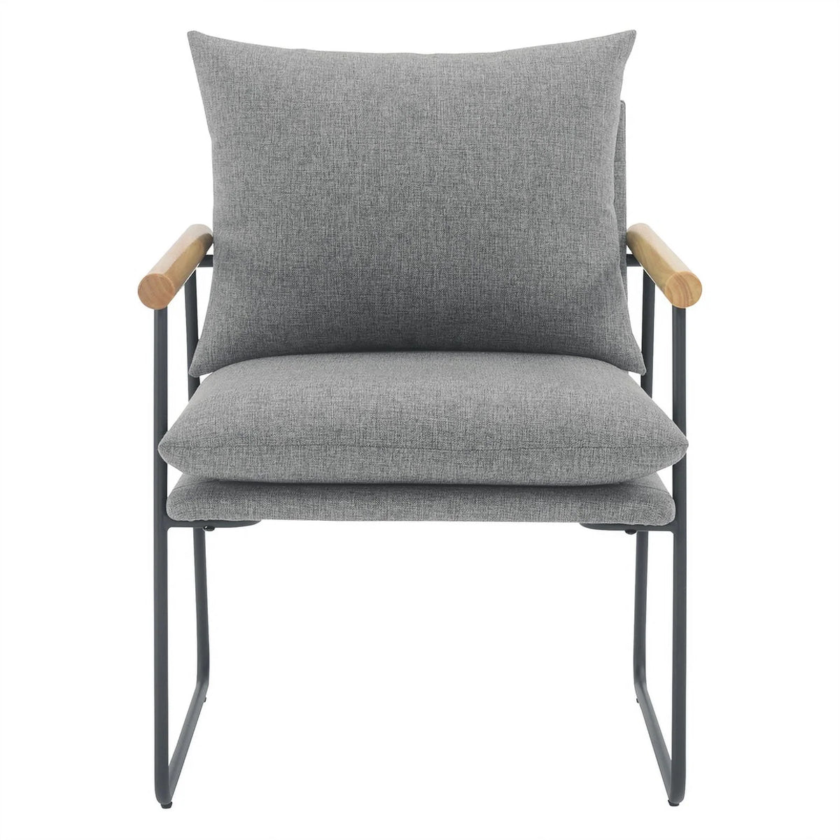 Charcoal Fabric Armchair with Natural Arms and Black Sled Base L19145