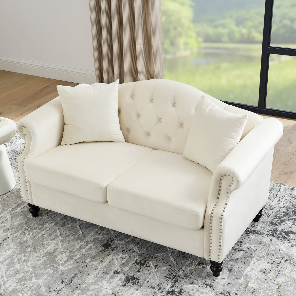Grey Velvet 2 Seater Chesterfield Sofa R551768
