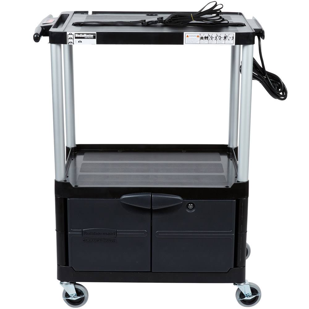 Black Three-Shelf AV Cart with Cabinet C836
