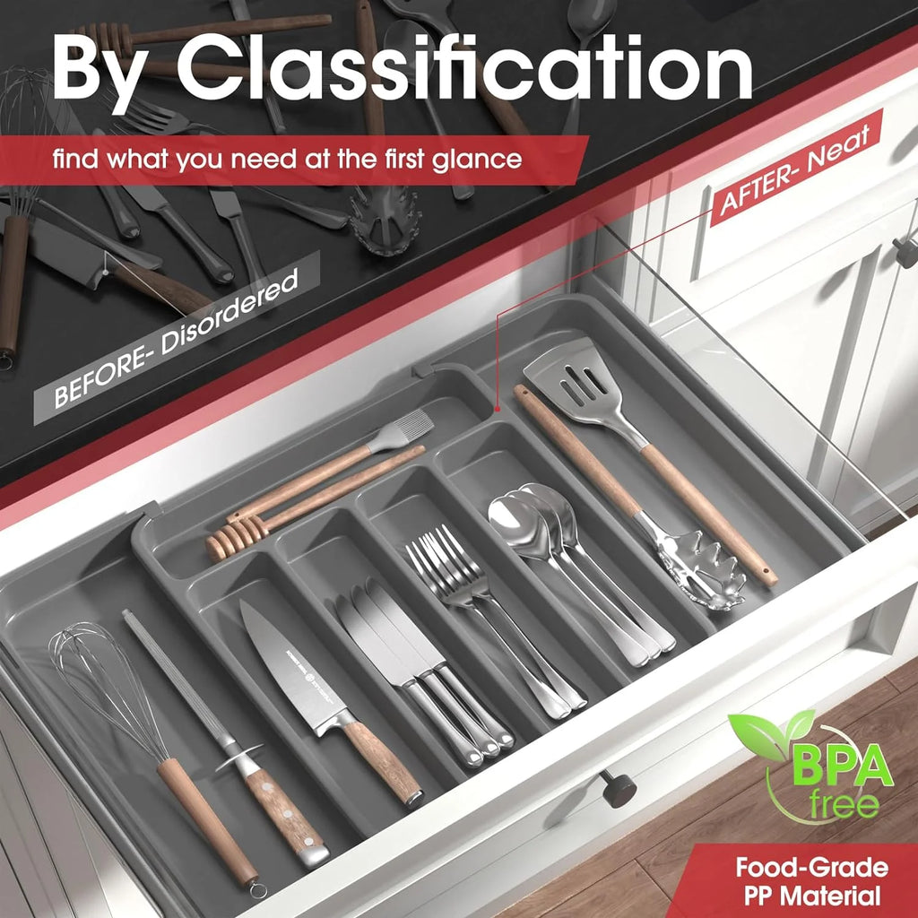 Grey Adjustable Kitchen Drawer Organizer N89482