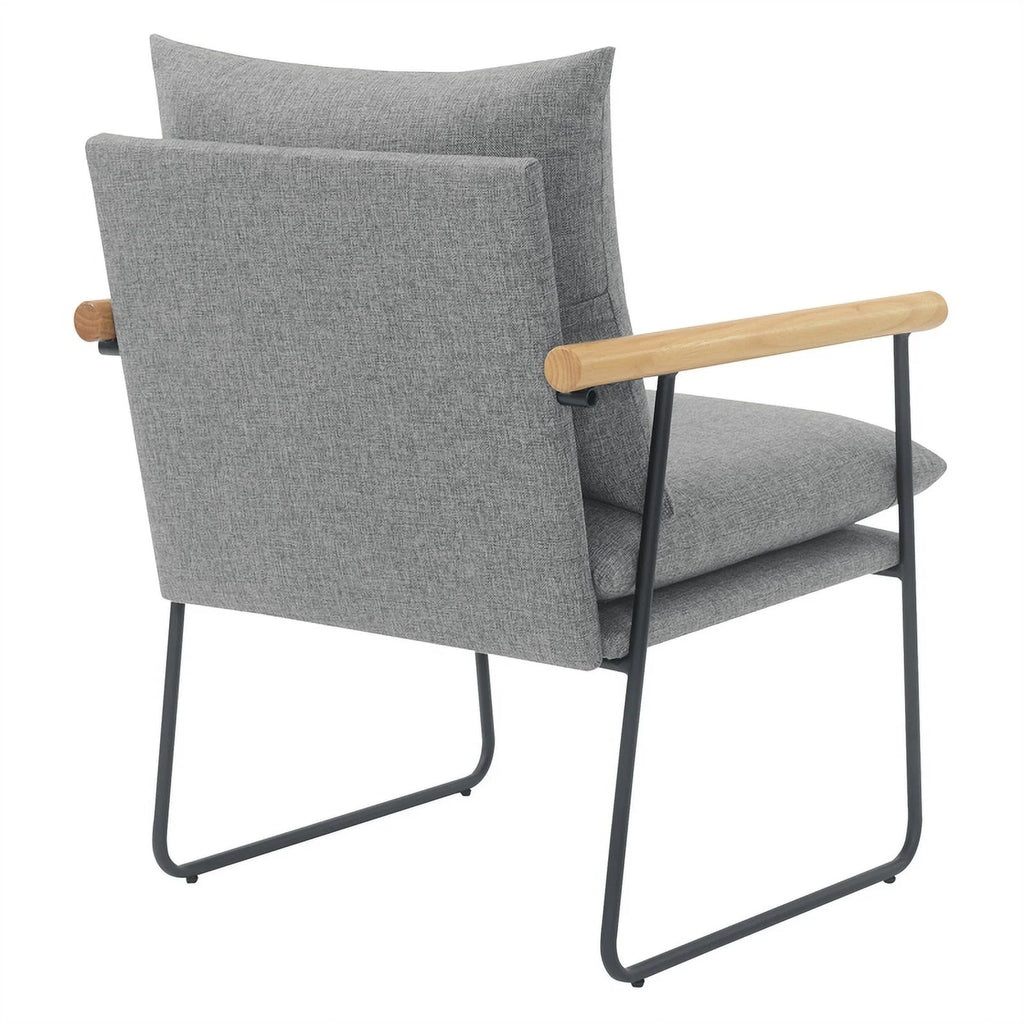 Charcoal Fabric Armchair with Natural Arms and Black Sled Base L19145