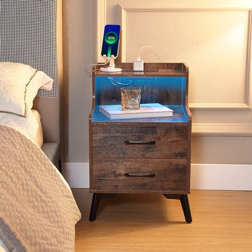Nightstands Set 2 with Drawers and Solid Wood Legs G8599