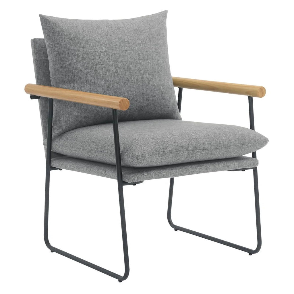 Charcoal Fabric Armchair with Natural Arms and Black Sled Base L19145