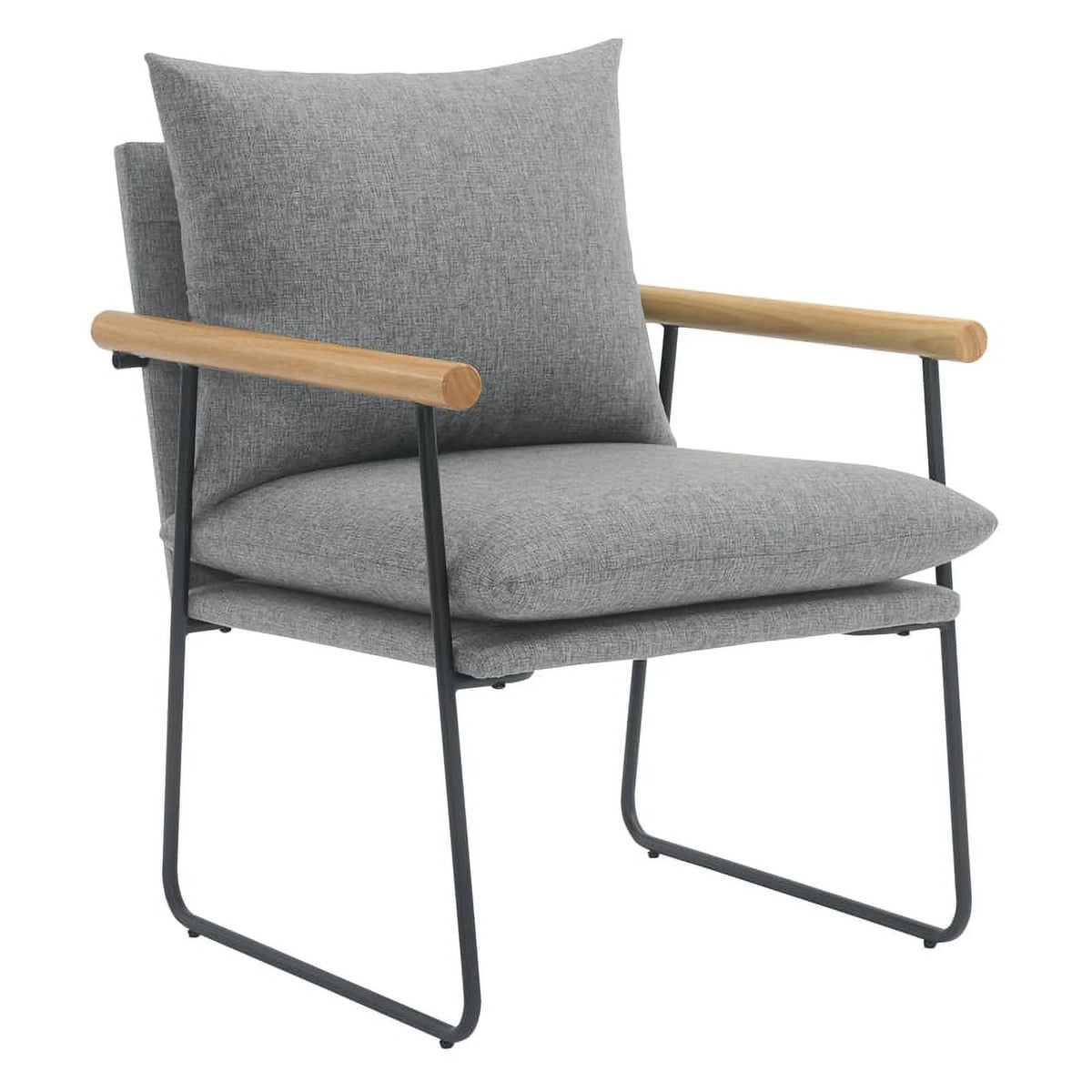 Charcoal Fabric Armchair with Natural Arms and Black Sled Base L19145