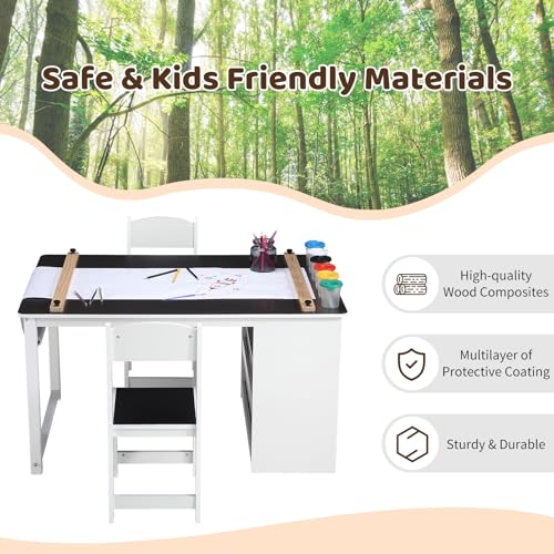 Kids Art Table and Chairs Set with Storage Desk and Art Supply Organizer V1555