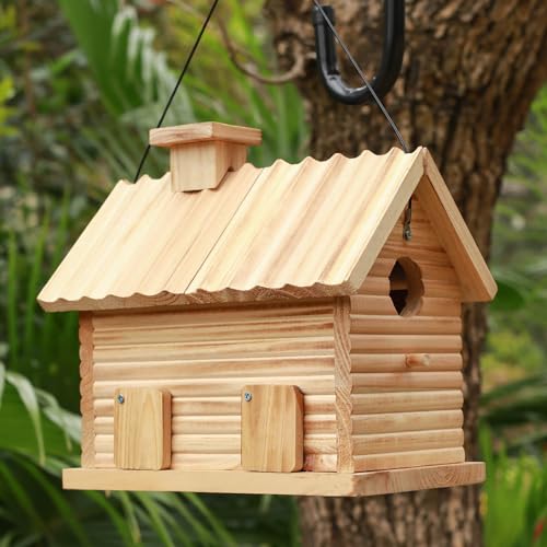 Natural Wooden Bird House 2 Hole 2 Rooms Hanging Birdhouse V958
