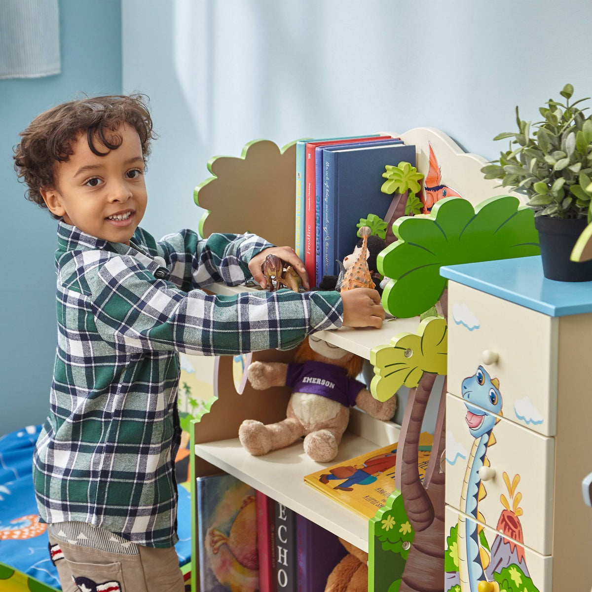 Dinosaur Kingdom Bookcase with 3 Shelves and Drawer O52084