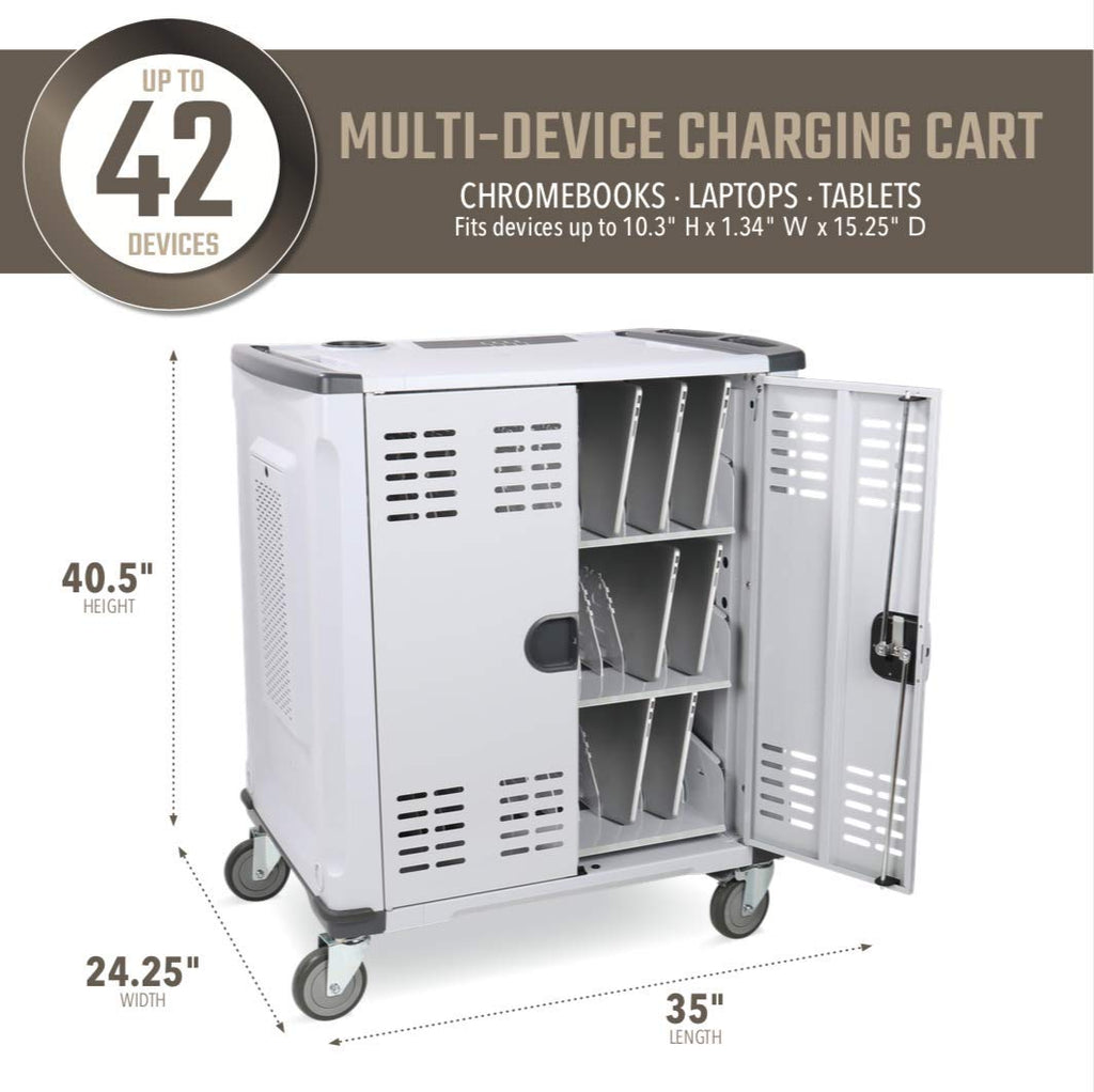 Fully Assembled 42 Device Mobile Storage Cart with 3 Outlets X8460