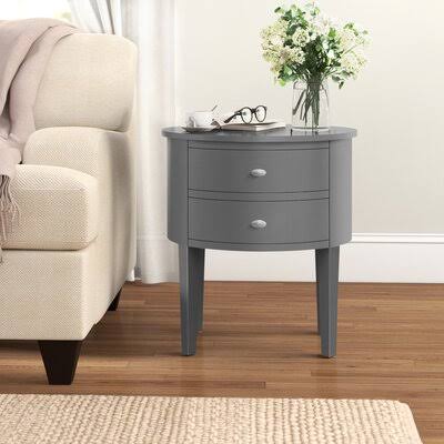 Solid Wood 2 Drawer End Table Gray P663