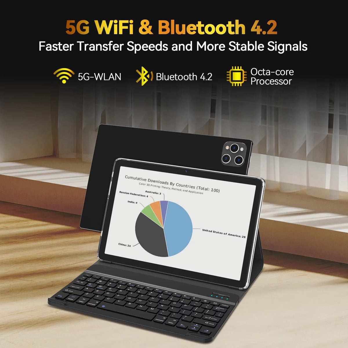 Black 10inch 128GB Android 12 Tablet with Keyboard H58840