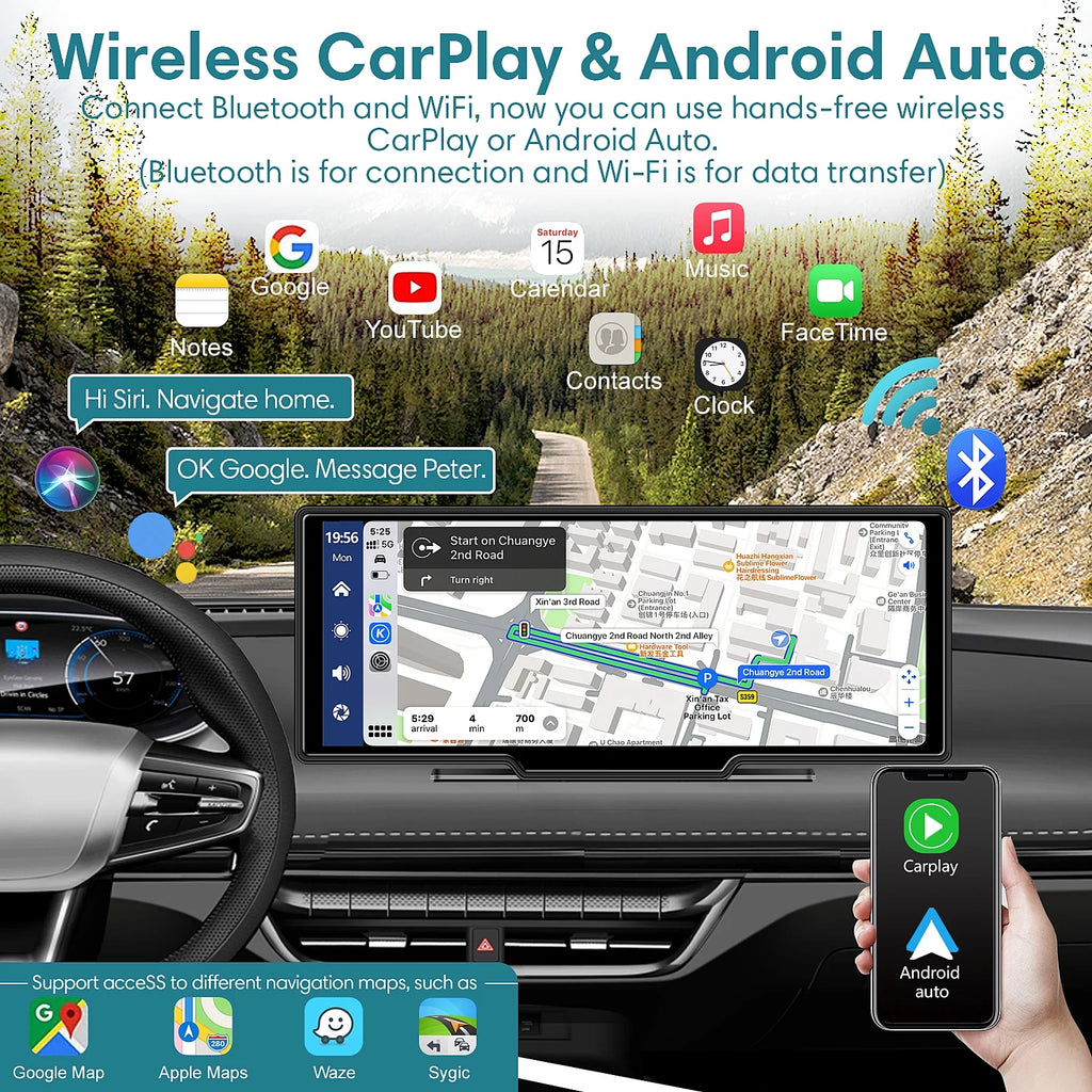 9.3" Portable Car Stereo with 2.5K Dash Cam and 64G SD Card W965385