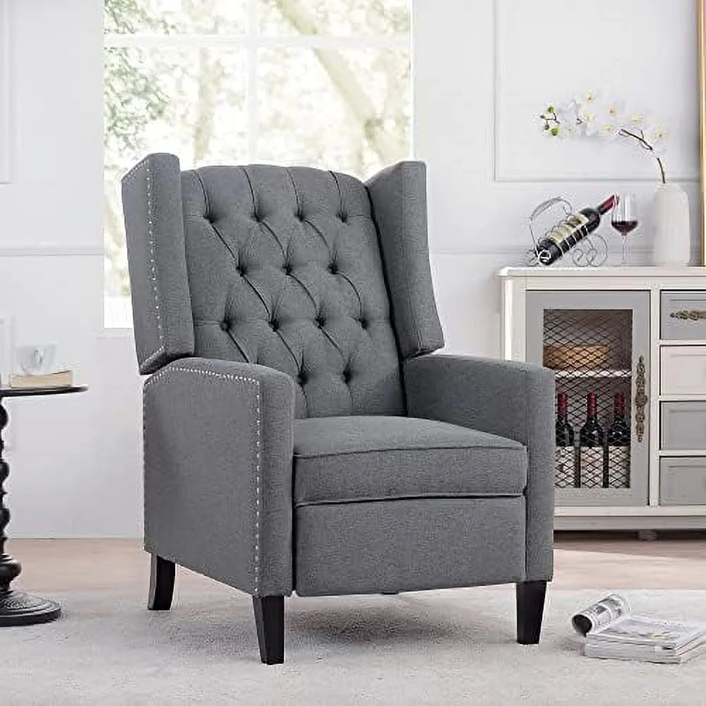 Beige Fabric Push Back Recliner Chair I113097