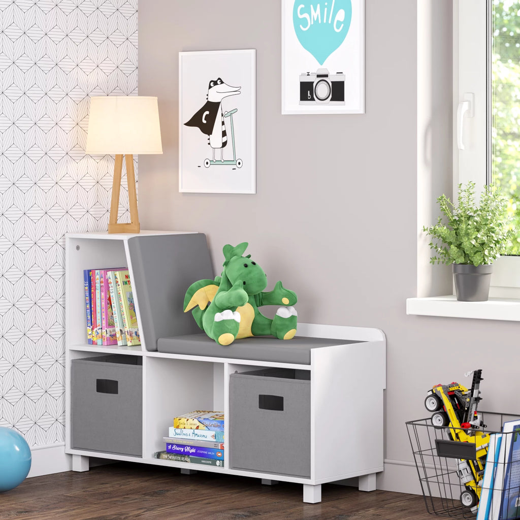 Gray Kids Storage Bench with Cubbies and 2pc Bin P619