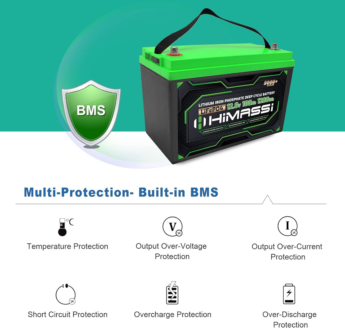 12V 100Ah LiFePO4 Battery 50A BMS Deep Cycle Battery Pack X568