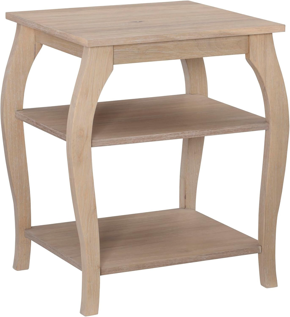 Natural Wooden Side Table with Curved Legs and Two Display Shelves D5472