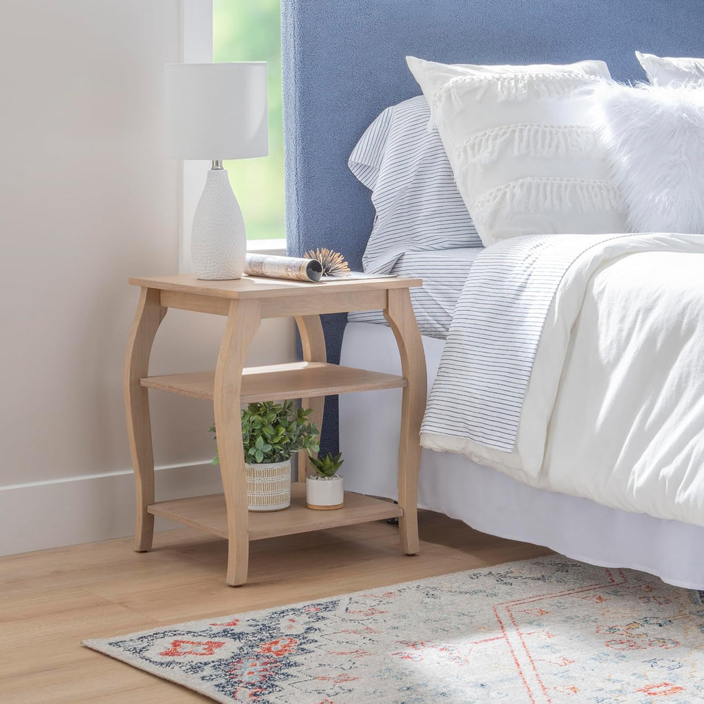 Natural Wooden Side Table with Curved Legs and Two Display Shelves D5472