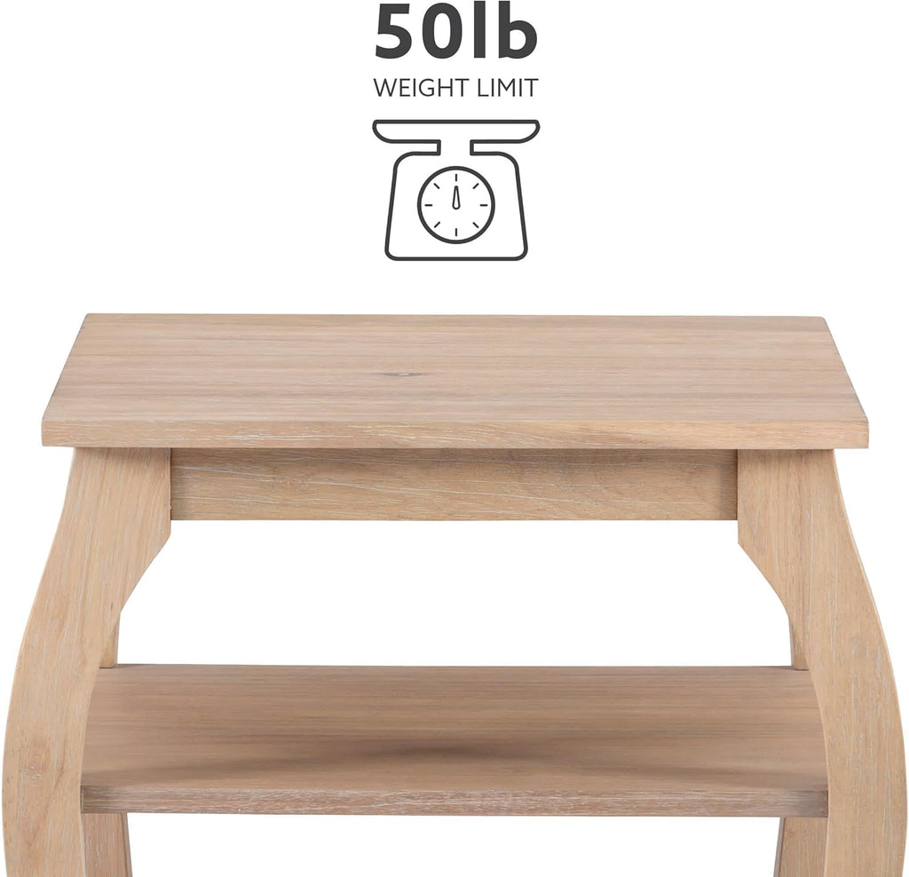 Natural Wooden Side Table with Curved Legs and Two Display Shelves D5472