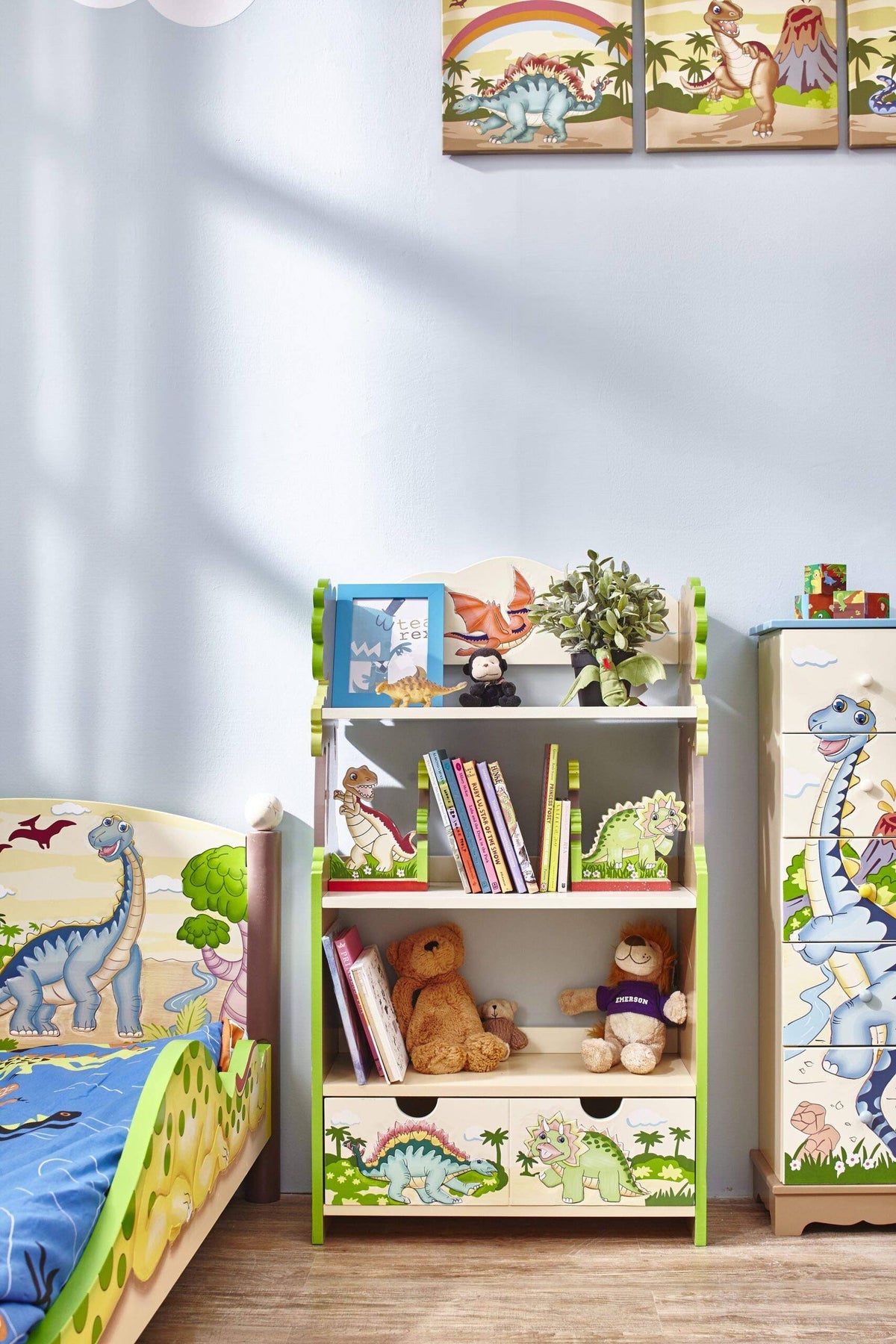 Dinosaur Kingdom Bookcase with 3 Shelves and Drawer O52084