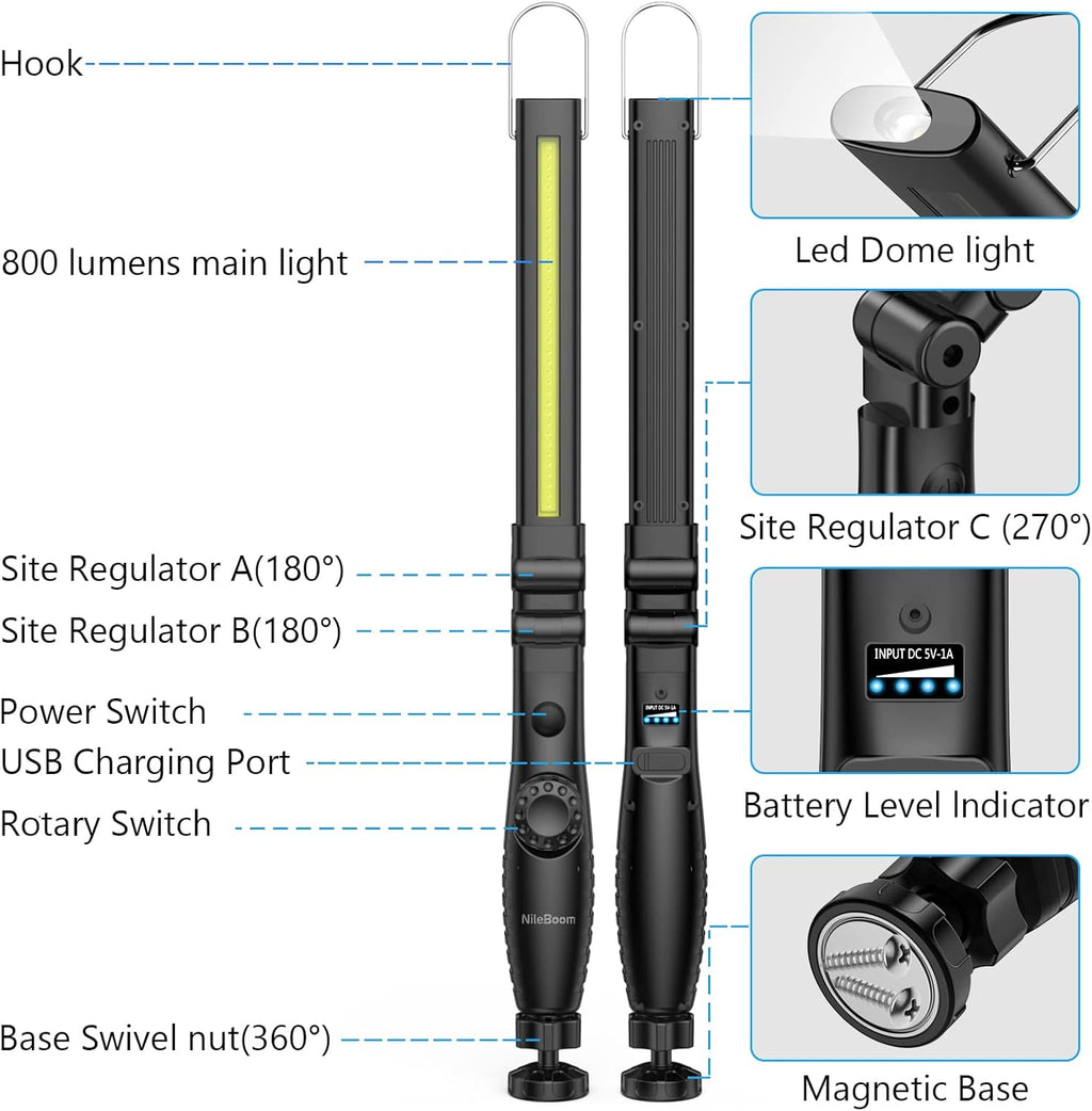 800 Lumens Foldable Rechargeable LED Work Light with Magnetic Base 4 Pack B404522