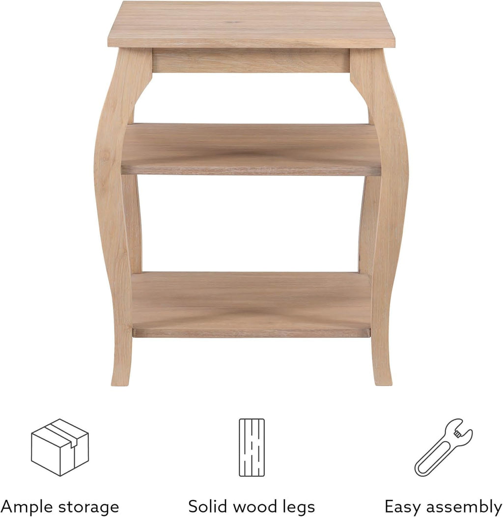 Natural Wooden Side Table with Curved Legs and Two Display Shelves D5472