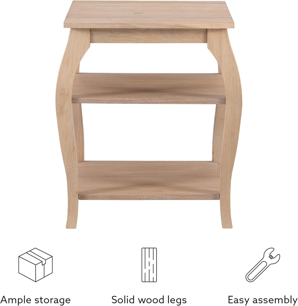 Natural Wooden Side Table with Curved Legs and Two Display Shelves D5472