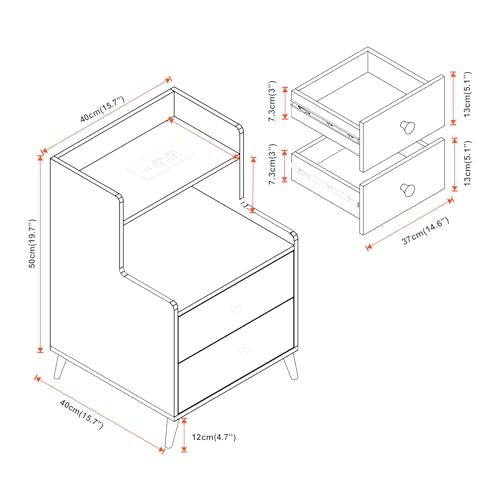 Nightstands Set 2 with Drawers and Solid Wood Legs G8599