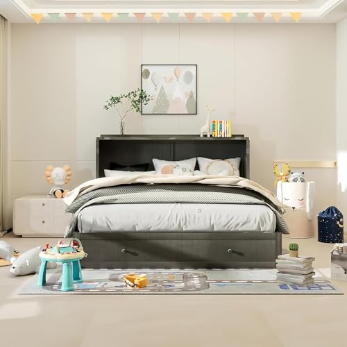 Grey Queen Size Murphy Bed with Storage Drawer H6543