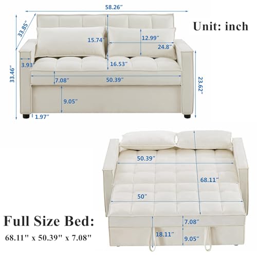 3 in 1 Velvet Sleeper Loveseat with Pull Out Bed P778487