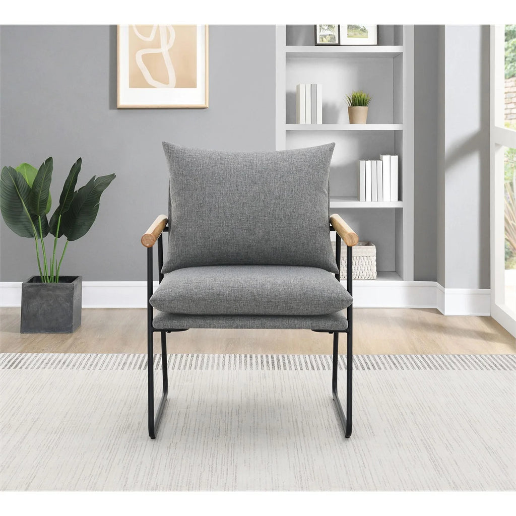 Charcoal Fabric Armchair with Natural Arms and Black Sled Base L19145