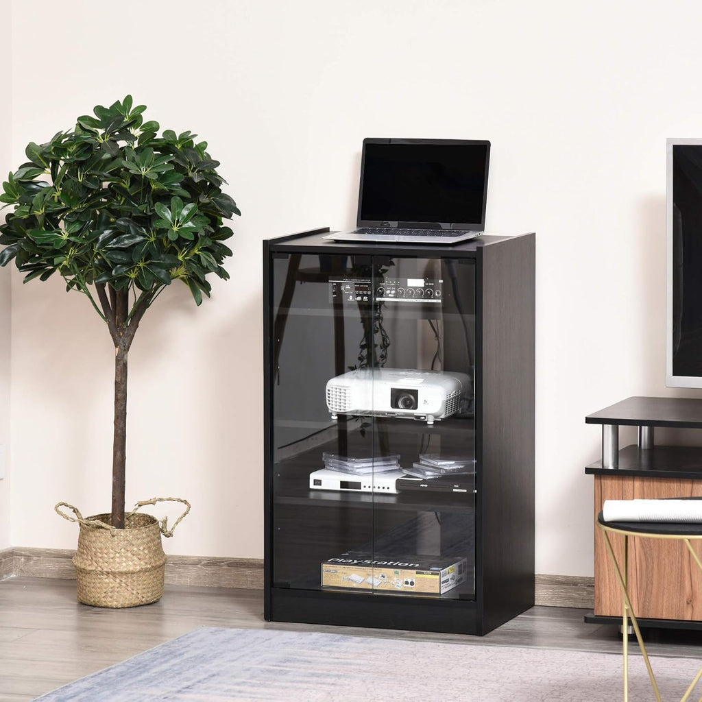 Black 5-Tier Media Stand Cabinet with Tempered Glass Doors M650092
