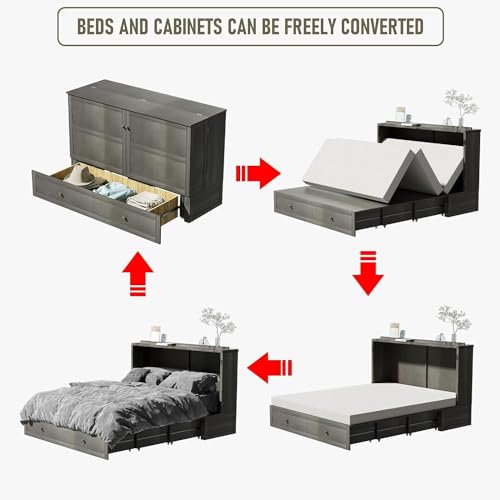 Grey Queen Size Murphy Bed with Storage Drawer H6543