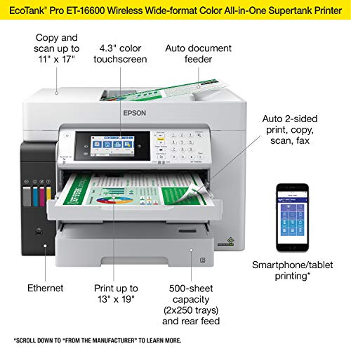 White Wireless Wide-Format Color All-in-One Supertank Printer with Scanner, Copier, Fax and Ethernet Z61691