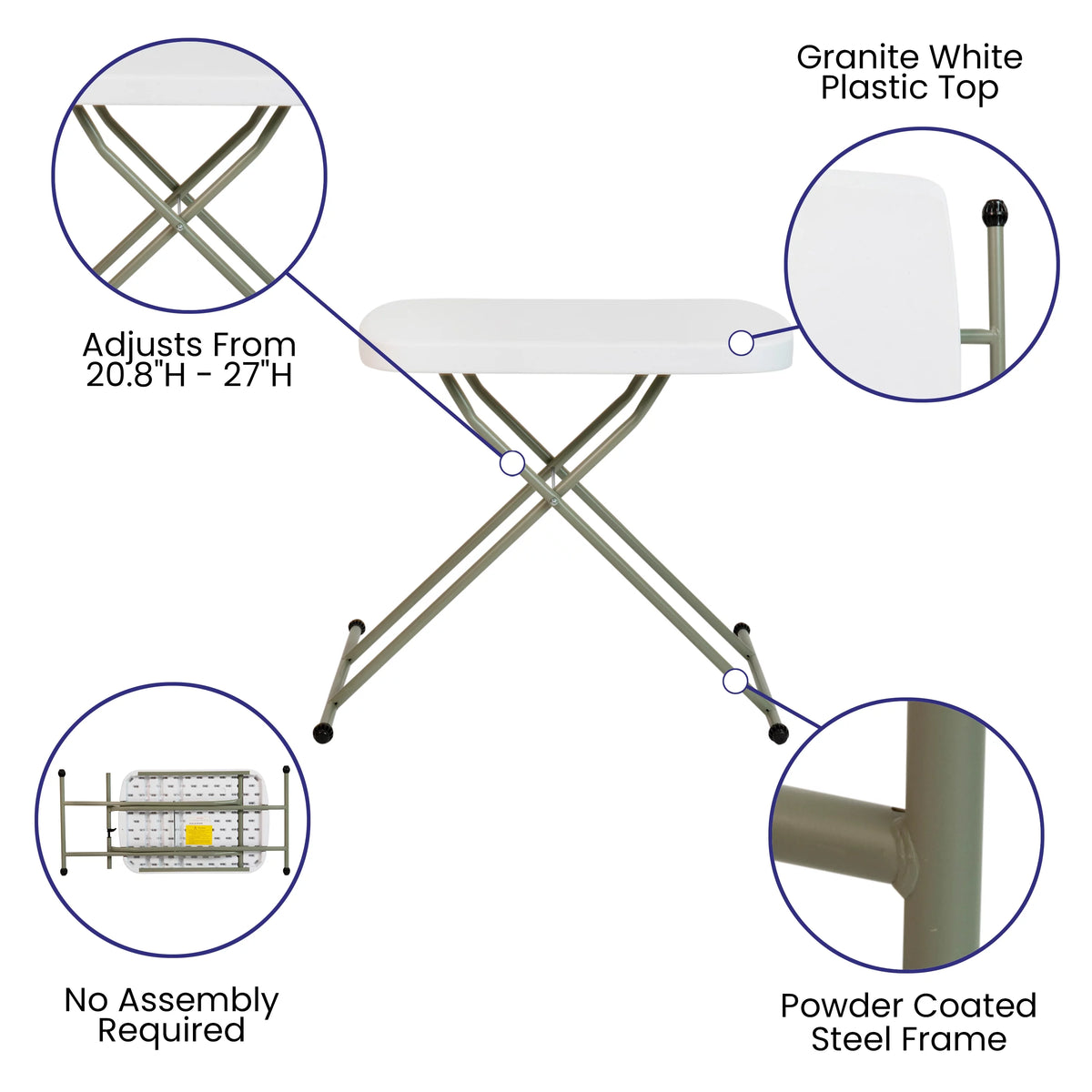 26 Inch Granite White Plastic Folding Table D67221