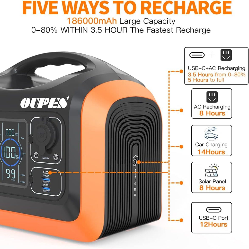 Portable Power Station 600W Solar Generator with 100W Panel 186000mAh Battery Backup Z85022