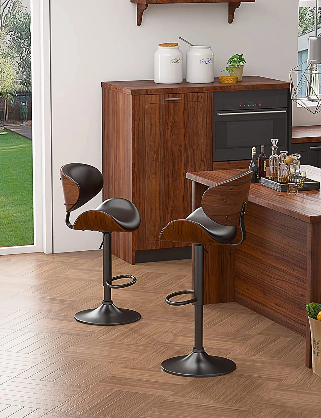 Swivel Bar Stools Set of 2, Adjustable PU Leather with Back and Footrest X625