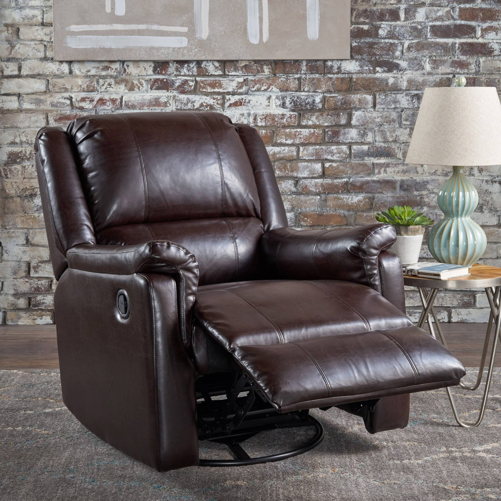 Tufted Brown Leather Swivel Gliding Recliner Chair B33950