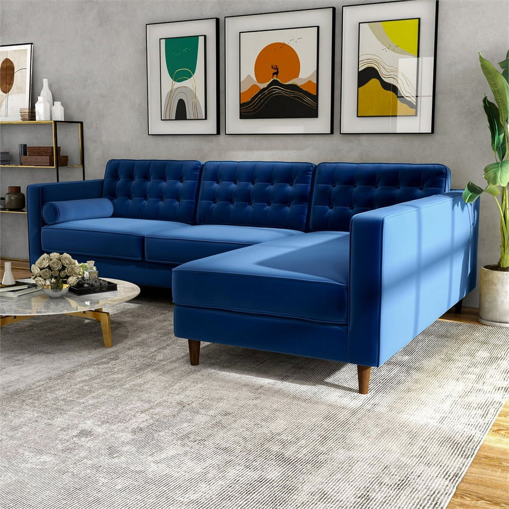 Blue Velvet L-Shaped Right-Facing Sectional E603263