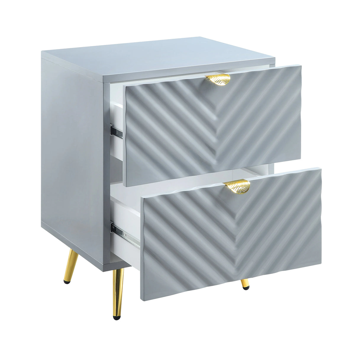 Gray High Gloss 2 Drawer Nightstand L430989