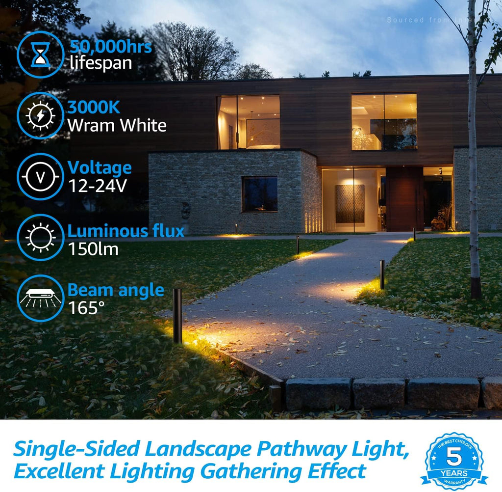 5W LED Landscape Pathway Light, 12-24V Low Voltage, IP65 Waterproof, Die-Casted Aluminum, 3000K Warm White, Pack of 6 H3497
